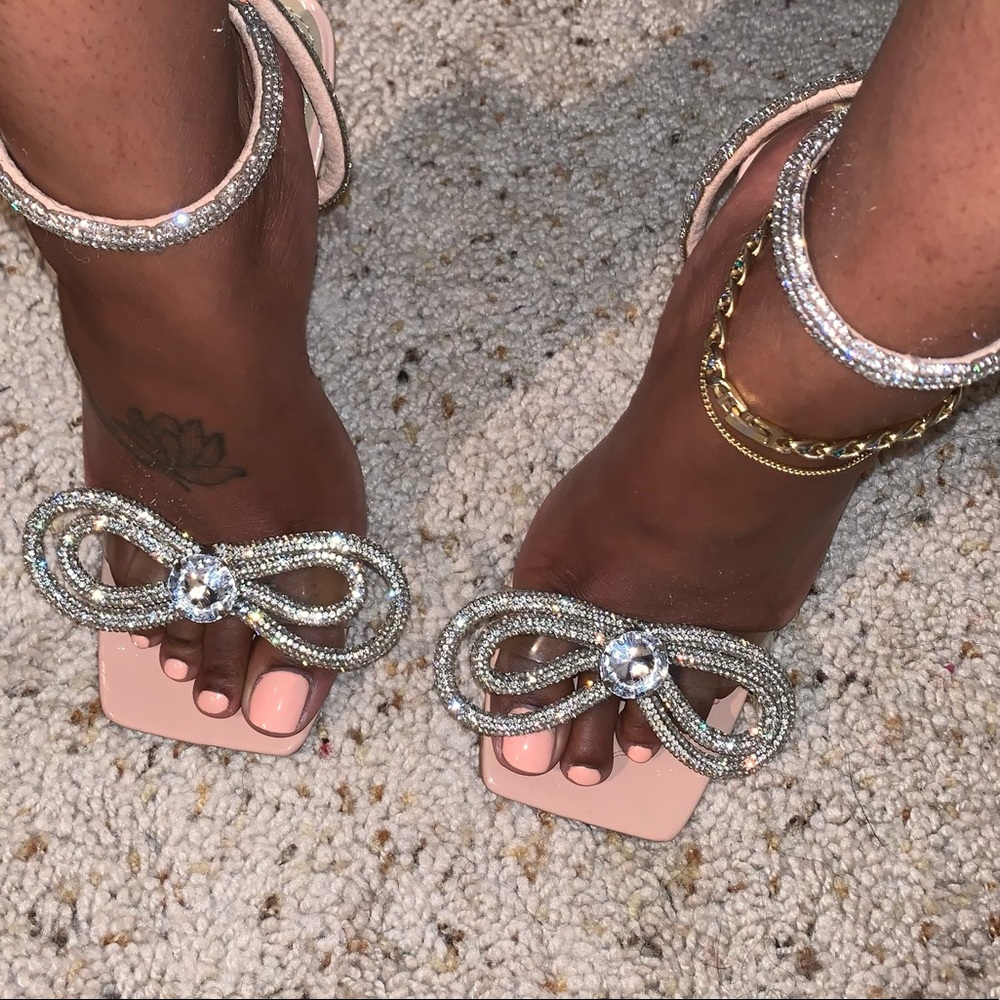 Tan Heels w/ Bling Bow